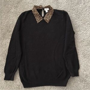 J. Crew Factory Black Sweatshirt with Leopard Collar